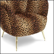 Armchair covered with panther velvet fabric with metal gold finish feet 162-Panther