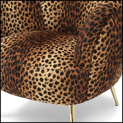 Armchair covered with panther velvet fabric with metal gold finish feet 162-Panther