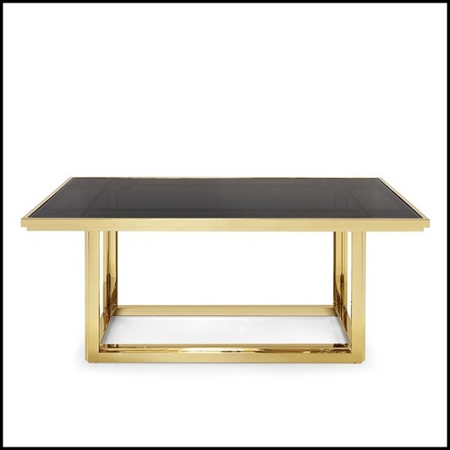Table de repas en métal finition gold et avec plateau en verre fumé noir 162-Recta