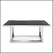 Table de repas en métal finition gold et avec plateau en verre fumé noir 162-Recta