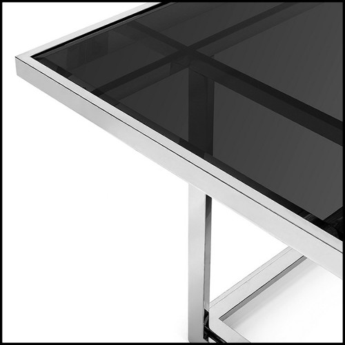 Table de repas en métal finition gold et avec plateau en verre fumé noir 162-Recta