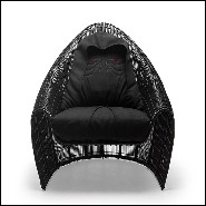 Armchair in hand-braided nylon and polyethylene in black finish with black cushion seats 178-Palpatine