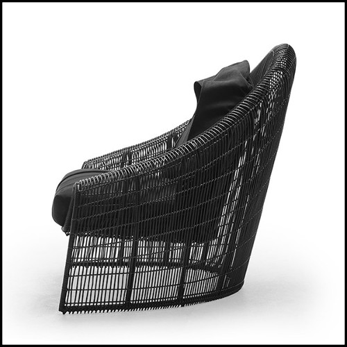 Armchair in hand-braided nylon and polyethylene in black finish with black cushion seats 178-Palpatine
