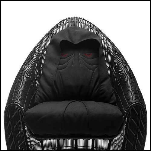 Armchair in hand-braided nylon and polyethylene in black finish with black cushion seats 178-Palpatine