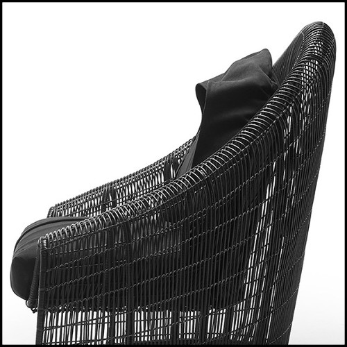 Armchair in hand-braided nylon and polyethylene in black finish with black cushion seats 178-Palpatine