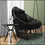 Armchair in hand-braided nylon and polyethylene in black finish with black cushion seats 178-Palpatine