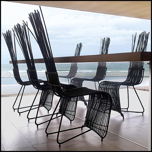 Chaise en rotin naturel finition black outddor ou indoor 178-Bundle Dining