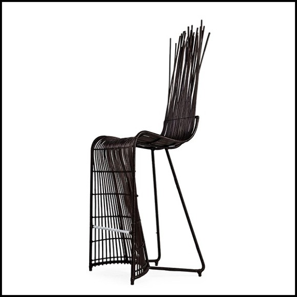 Tabouret de bar en rotin naturel finition black outdoor ou indoor 178-Bundle Dining