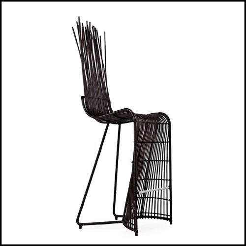 Bar Stool in rattan in black finish indoor or outdoor 178-Bundle Dining