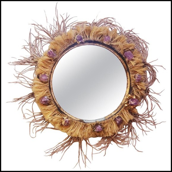 Mirror with frame in solid wood surrounded with pure amethyst stones PC-Amethyst