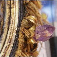 Miroir avec cadre en bois massif avec véritables pierres améthystes du Brésil PC-Amethyst
