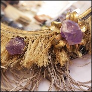 Miroir avec cadre en bois massif avec véritables pierres améthystes du Brésil PC-Amethyst