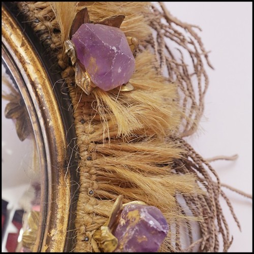 Mirror with frame in solid wood surrounded with pure amethyst stones PC-Amethyst