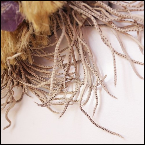 Miroir avec cadre en bois massif avec véritables pierres améthystes du Brésil PC-Amethyst