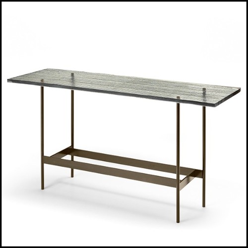Console Table with colored striped glass top on titanium base 146-Lines Glass Top