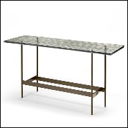 Console avec plateau en verre avec lignes colorées et base en titanium 146-Lines Glass Top