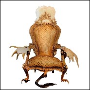 Fauteuil avec peau de piraruku et avec bois de rennes et queue de girafe PC-Piraruku