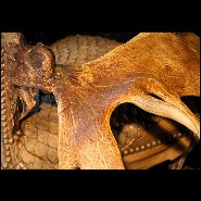Fauteuil avec peau de piraruku et avec bois de rennes et queue de girafe PC-Piraruku