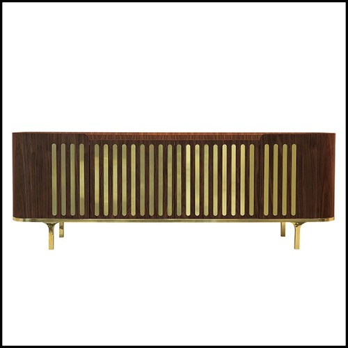 Sideboard in solid walnut wood in polished brass finish with white marble top 157-Radial