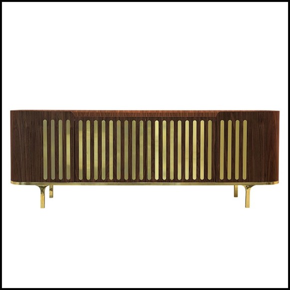 Sideboard in solid walnut wood in polished brass finish with white marble top 157-Radial