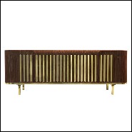 Sideboard in solid walnut wood in polished brass finish with white marble top 157-Radial