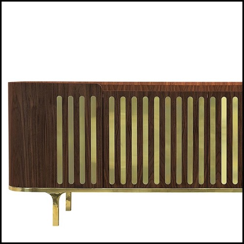 Sideboard in solid walnut wood in polished brass finish with white marble top 157-Radial