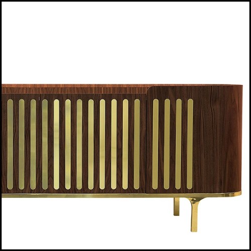 Sideboard in solid walnut wood in polished brass finish with white marble top 157-Radial