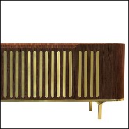 Sideboard in solid walnut wood in polished brass finish with white marble top 157-Radial