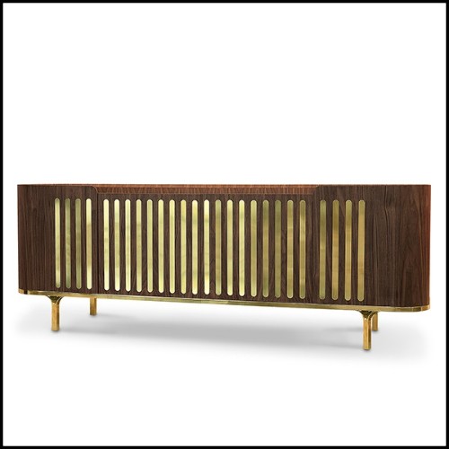 Buffet en noyer massif finition laiton poli avec plateau en marbre blanc 157-Radial