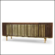 Sideboard in solid walnut wood in polished brass finish with white marble top 157-Radial