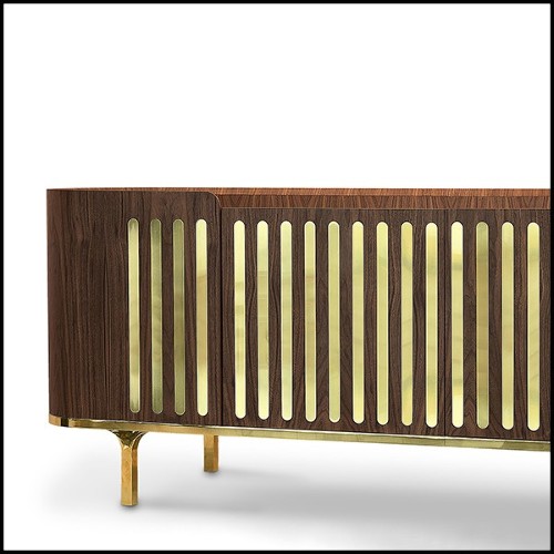 Sideboard in solid walnut wood in polished brass finish with white marble top 157-Radial