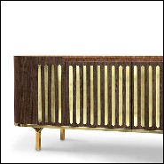 Sideboard in solid walnut wood in polished brass finish with white marble top 157-Radial