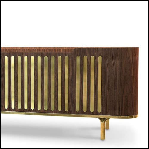 Sideboard in solid walnut wood in polished brass finish with white marble top 157-Radial