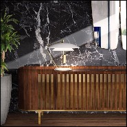 Sideboard in solid walnut wood in polished brass finish with white marble top 157-Radial