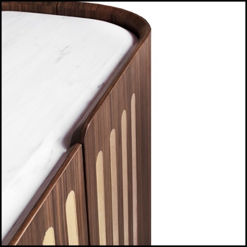 Sideboard in solid walnut wood in polished brass finish with white marble top 157-Radial