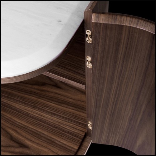 Sideboard in solid walnut wood in polished brass finish with white marble top 157-Radial