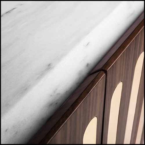 Sideboard in solid walnut wood in polished brass finish with white marble top 157-Radial