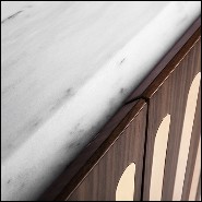 Sideboard in solid walnut wood in polished brass finish with white marble top 157-Radial