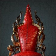 Fauteuil avec peau de crocodile teintée rouge et véritables cornes de Koudou et bronze massif PC-Red Crocodile