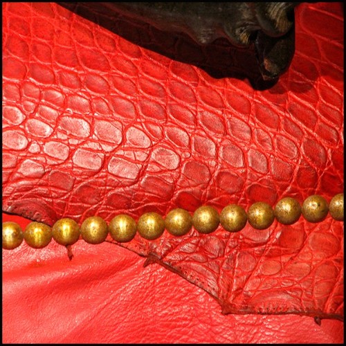 Armchair with crocodile skin red tinted with kudu horns and bronze finish PC-Red Crocodile