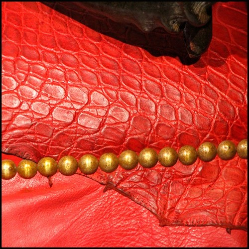 Fauteuil avec peau de crocodile teintée rouge et véritables cornes de Koudou et bronze massif PC-Red Crocodile
