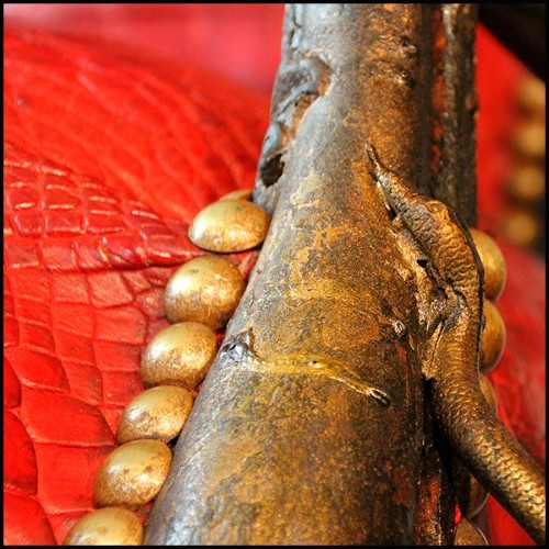 Armchair with crocodile skin red tinted with kudu horns and bronze finish PC-Red Crocodile