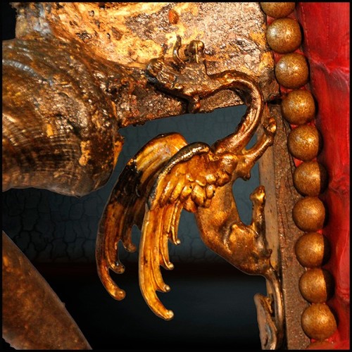 Fauteuil avec peau de crocodile teintée rouge et véritables cornes de Koudou et bronze massif PC-Red Crocodile