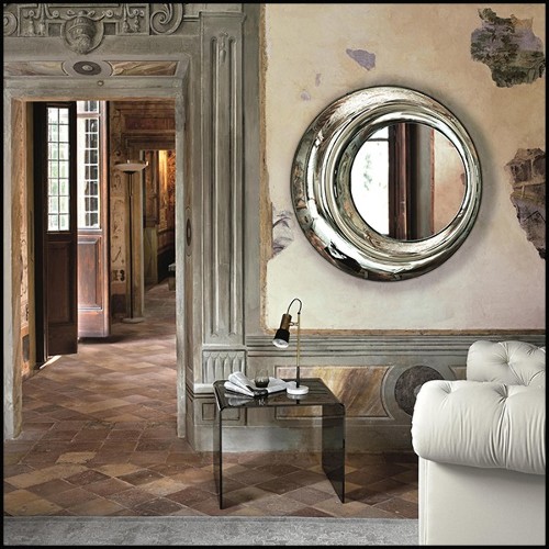 Miroir avec cadre en verre argenté et miroir ovale en verre 146-Silvered Pearl