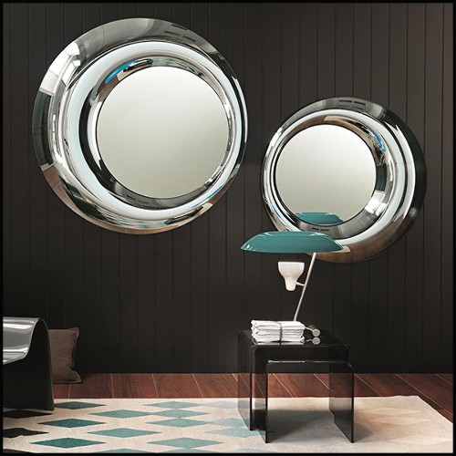 Miroir avec cadre en verre argenté et miroir ovale en verre 146-Silvered Pearl