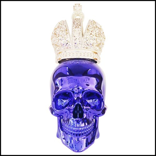 Sculpture made in marble dust resin chromed in blue finish with christianism crown PC-Skull Blue Christianism