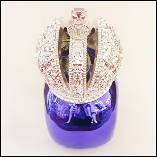 Sculpture made in marble dust resin chromed in blue finish with christianism crown PC-Skull Blue Christianism