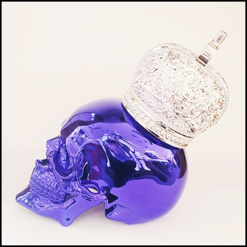 Sculpture made in marble dust resin chromed in blue finish with christianism crown PC-Skull Blue Christianism