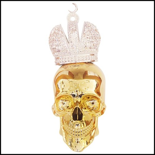 Sculpture d'un crâne en résine de poussière de marbre avec couronne Musulman PC-Skull Gold Muslim