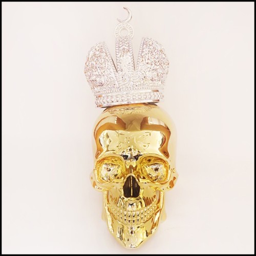 Sculpture made in marble dust resin chromed in blue finish with Muslim crown PC-Skull Gold Muslim